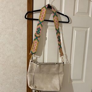 Stylish Cream Shoulder Bag with Colorful Strap NWOT!
